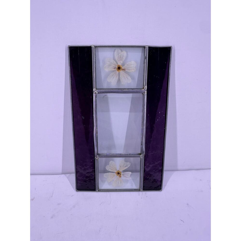 Vintage CARR Purple Leaded Stained Glass Picture Frame